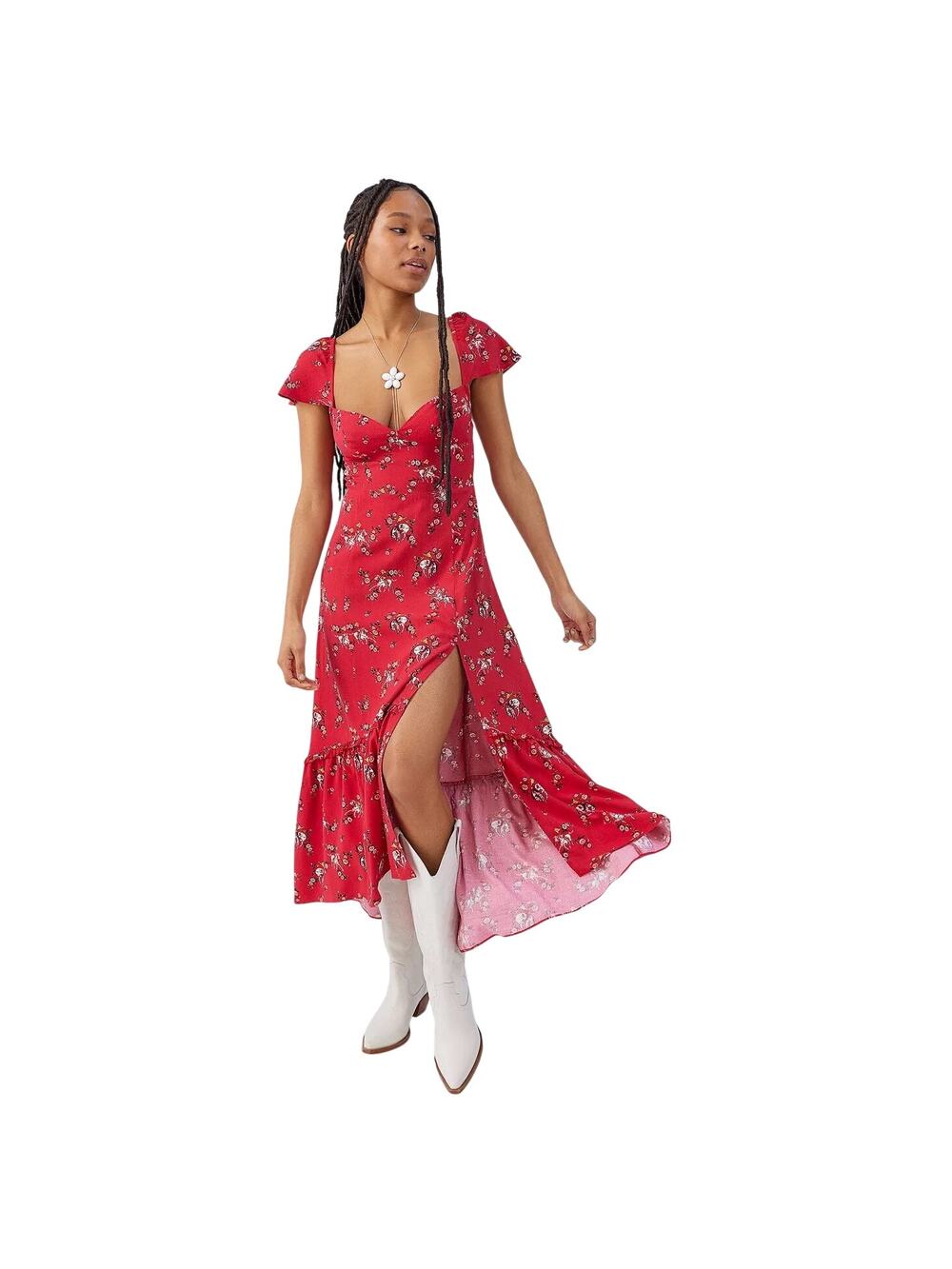 Urban Outfitters Red Cowboy Horse Floral Midi Dress Western Prairie Boho Sz L